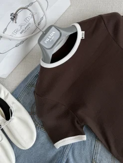 Alternative view of PRADA T-shirts Brown-White S-L A85202609063613