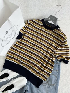 PRADA T-shirts Brown-White-Yellow-Navy S-L B40202609063614