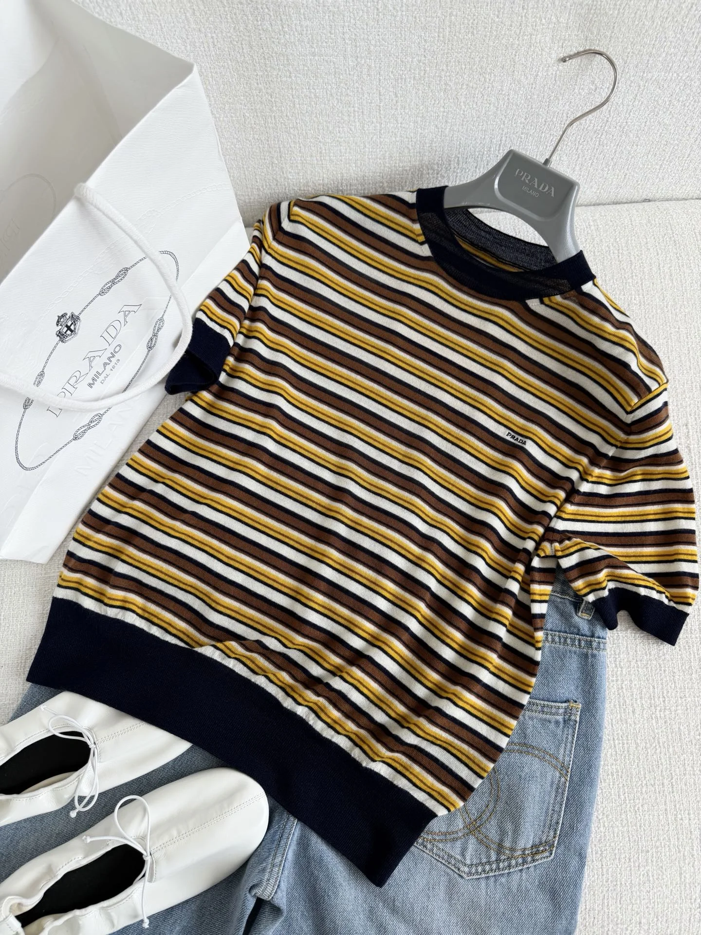 PRADA T-shirts Brown-White-Yellow-Navy S-L B40202609063614