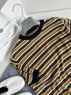 Alternative view of PRADA T-shirts Brown-White-Yellow-Navy S-L B40202609063614