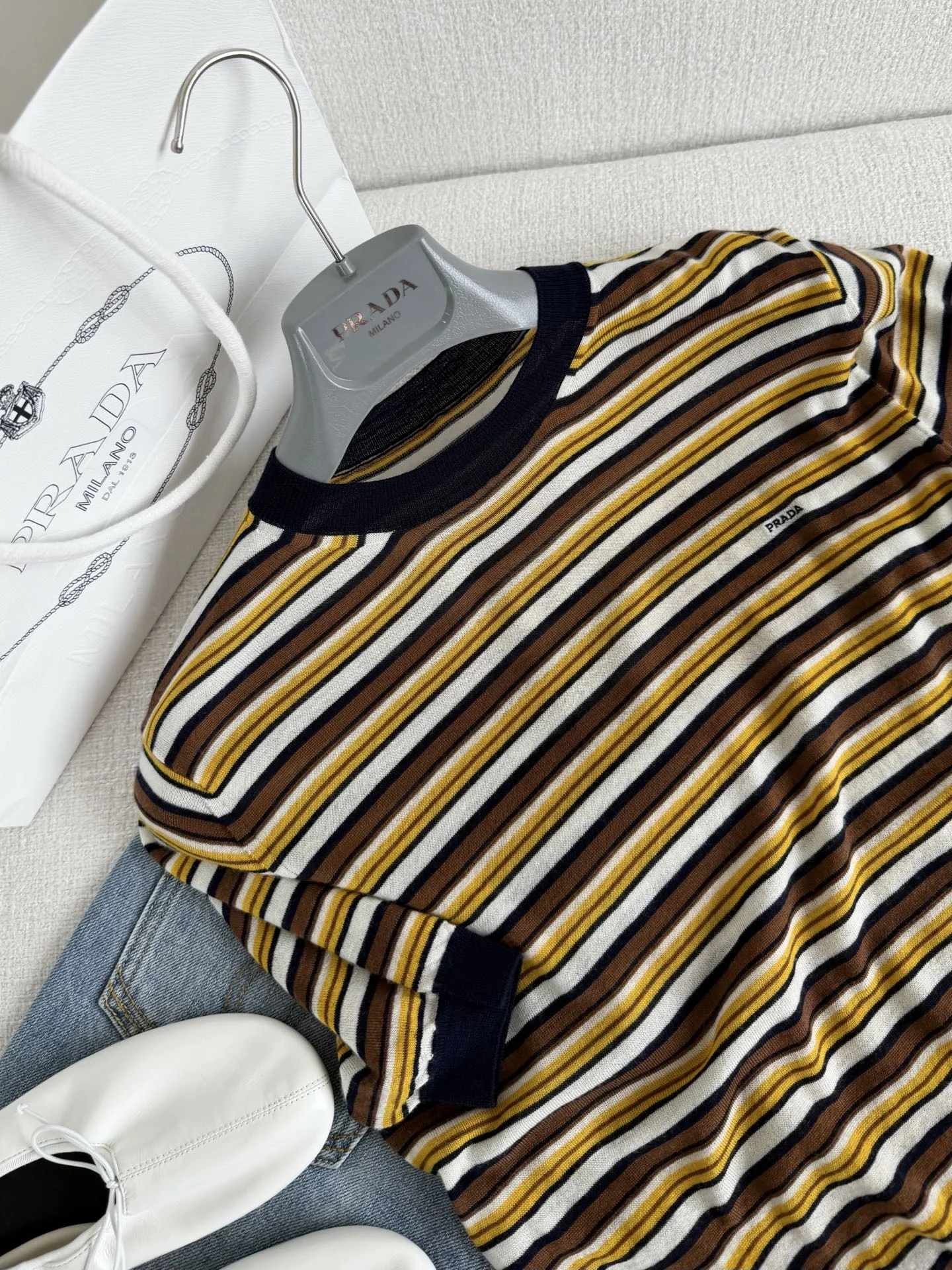 PRADA T-shirts Brown-White-Yellow-Navy S-L B40202609063614 - Image 2