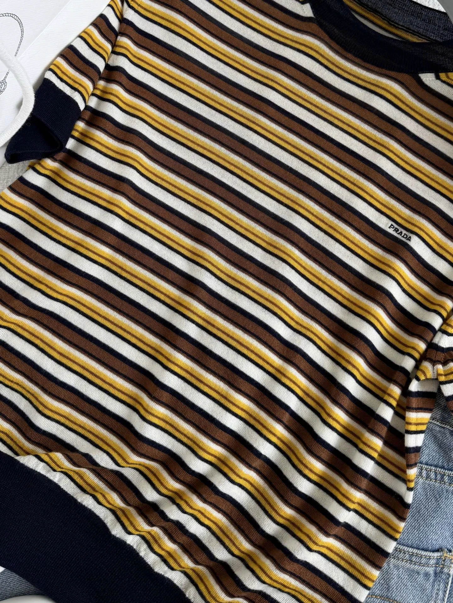 PRADA T-shirts Brown-White-Yellow-Navy S-L B40202609063614 - Image 6