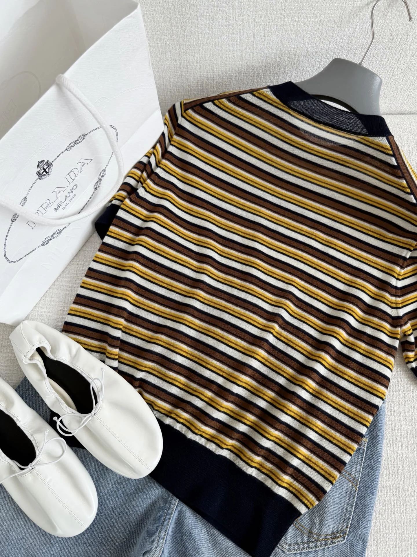 PRADA T-shirts Brown-White-Yellow-Navy S-L B40202609063614 - Image 8