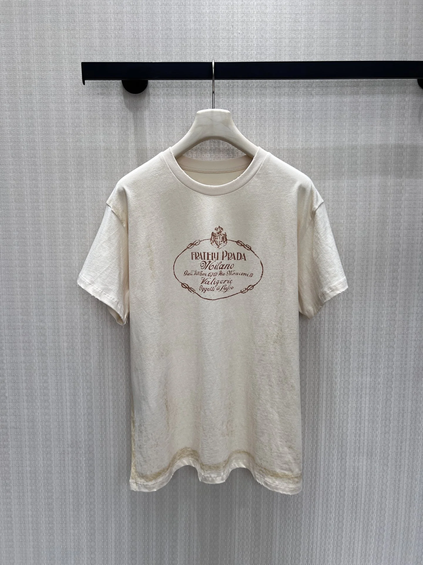 PRADA T-shirts Cotton Cream-Brown S-L A85202609061833