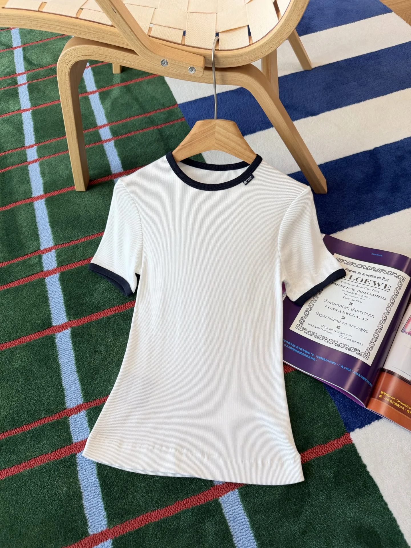 PRADA T-shirts Cotton Spandex White-Navy S-M-L A85202609061764