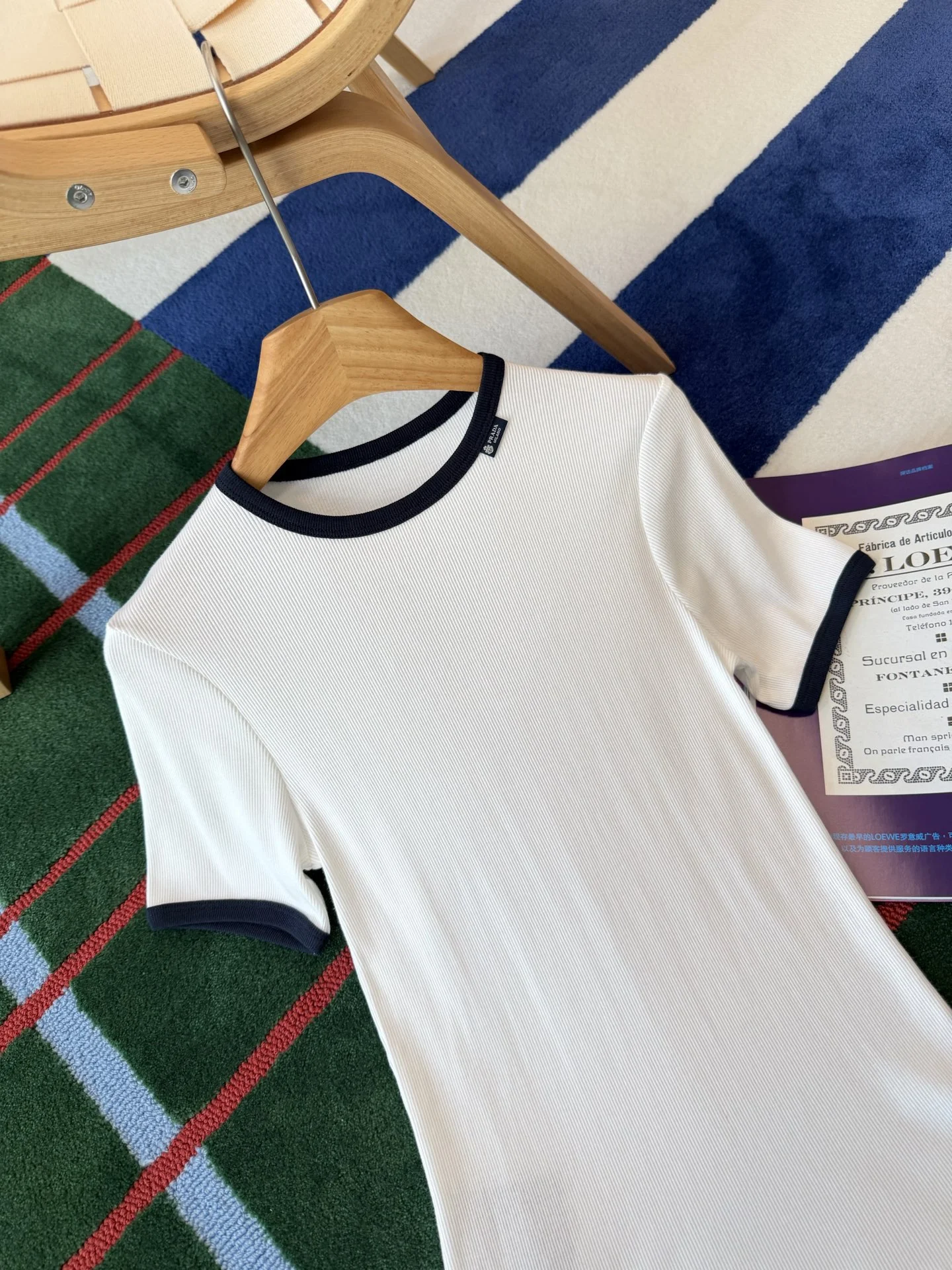 PRADA T-shirts Cotton Spandex White-Navy S-M-L A85202609061764 - Image 2