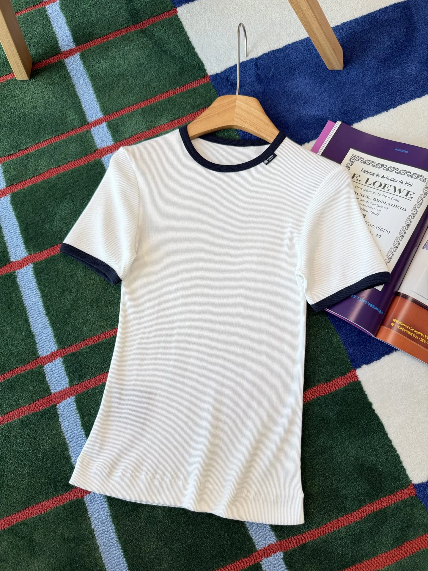 PRADA T-shirts Cotton Spandex White-Navy S-M-L A85202609061764 - Image 4