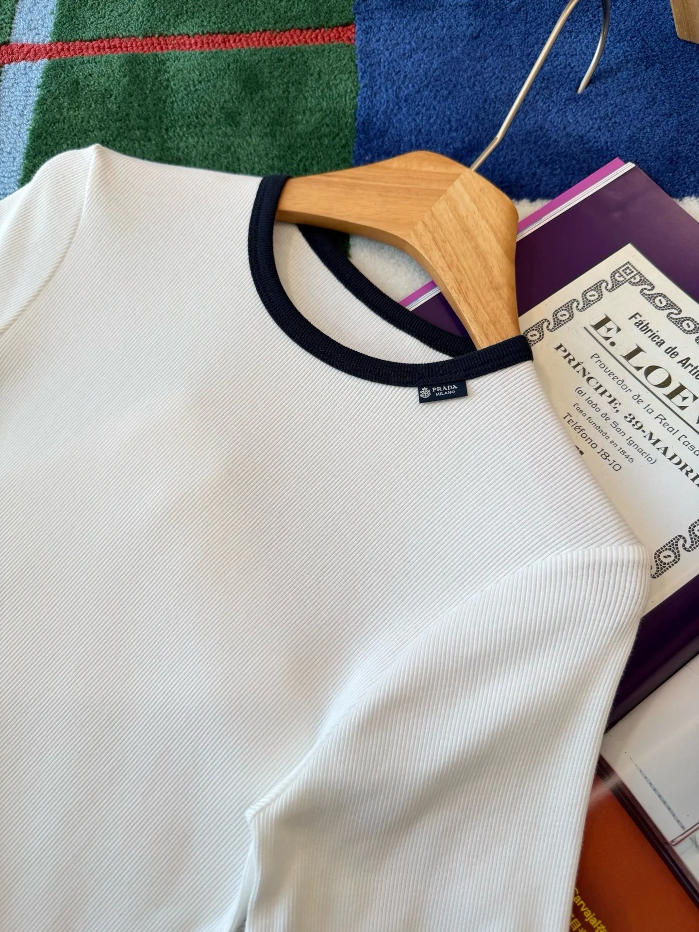 PRADA T-shirts Cotton Spandex White-Navy S-M-L A85202609061764 - Image 8