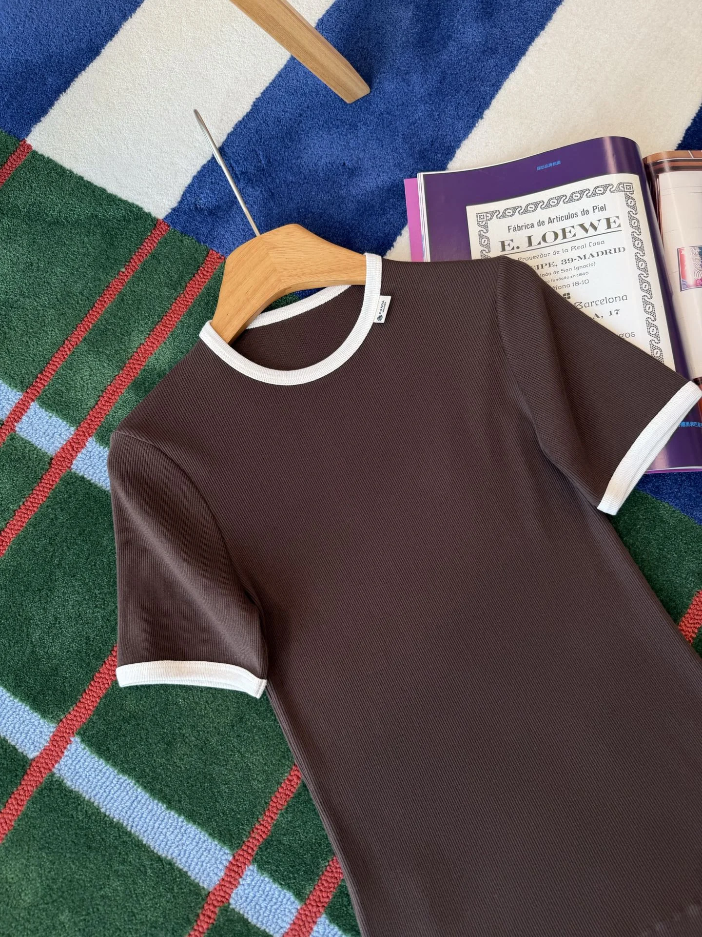 PRADA T-shirts Ribbed Knit Brown-White S-L A85202609061763 - Image 2