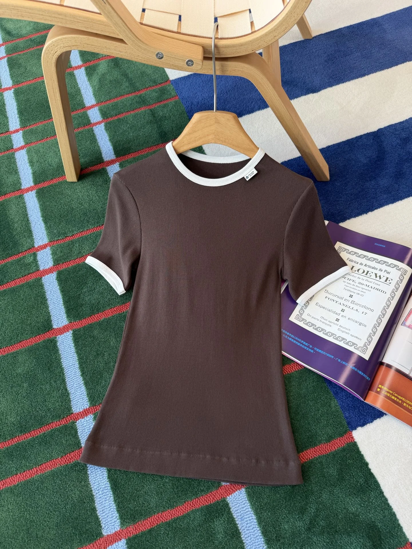 PRADA T-shirts Ribbed Knit Brown-White S-L A85202609061763 - Image 4