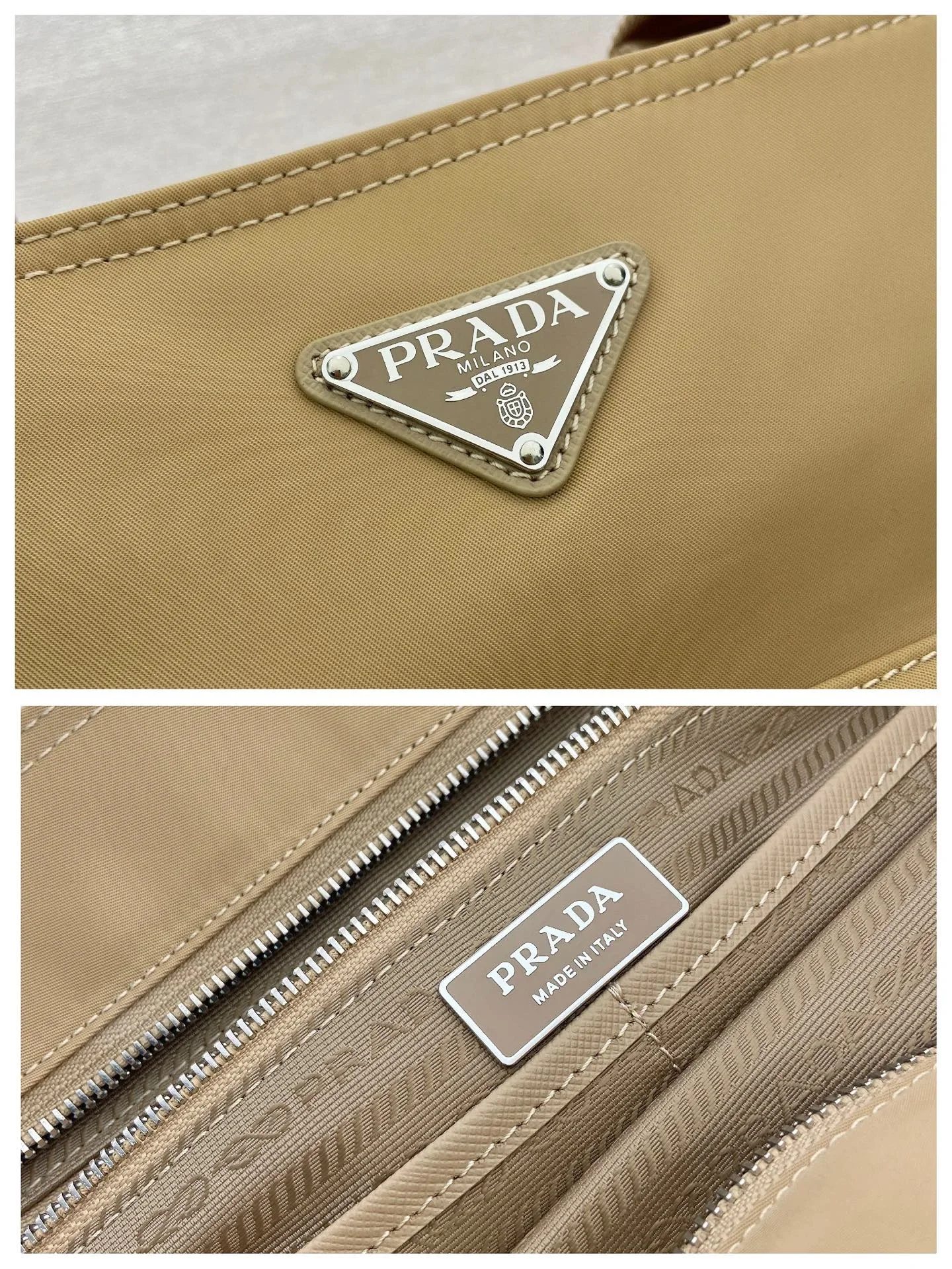 PRADA Totes Bags Nylon Beige 35X30X17CM D80202609090433 - Image 9
