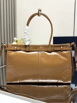 Alternative view of PRADA Totes Bags Oil Wax Leather Brown-Gold 38X30X12CM G60202609090414