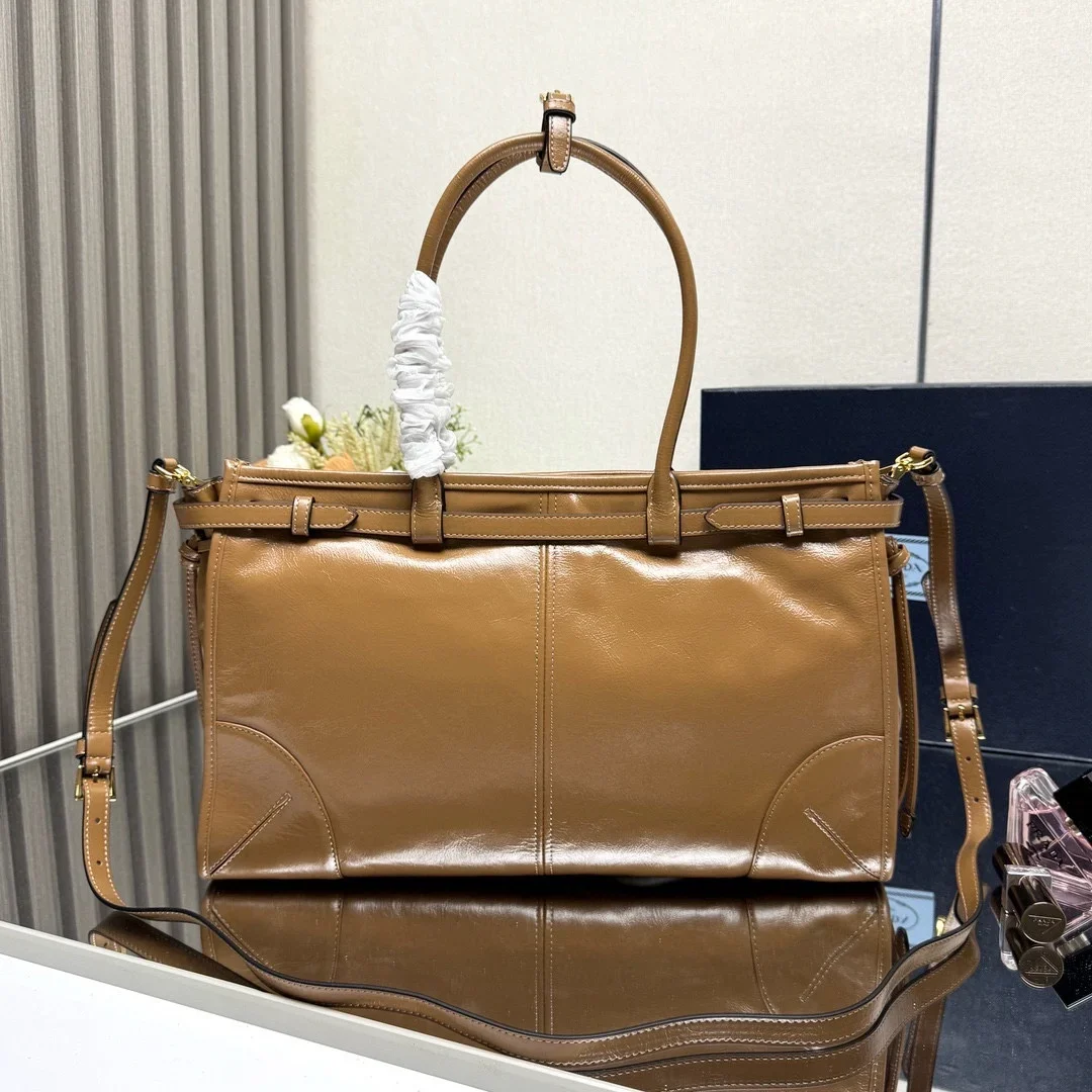 PRADA Totes Bags Oil Wax Leather Brown-Gold 38X30X12CM G60202609090414 - Image 2