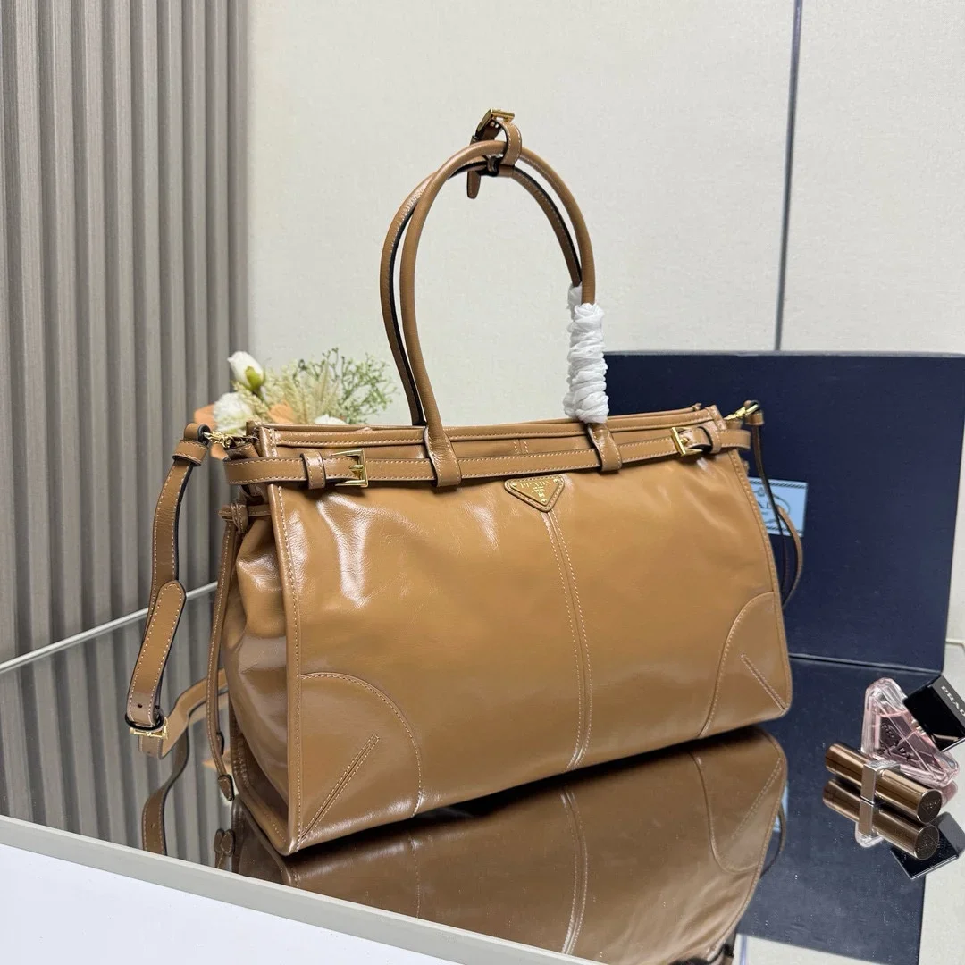 PRADA Totes Bags Oil Wax Leather Brown-Gold 38X30X12CM G60202609090414 - Image 3