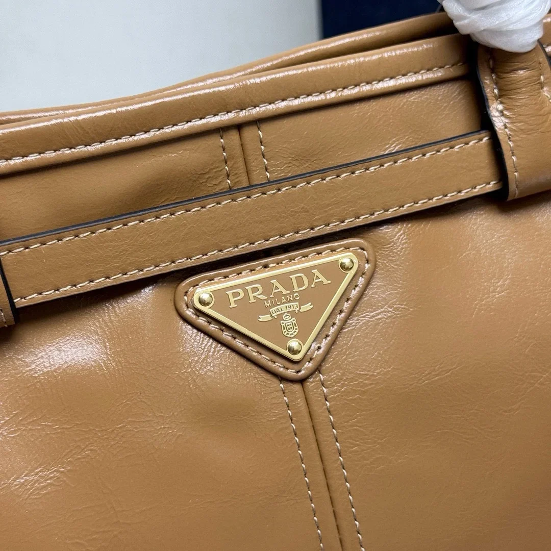 PRADA Totes Bags Oil Wax Leather Brown-Gold 38X30X12CM G60202609090414 - Image 5