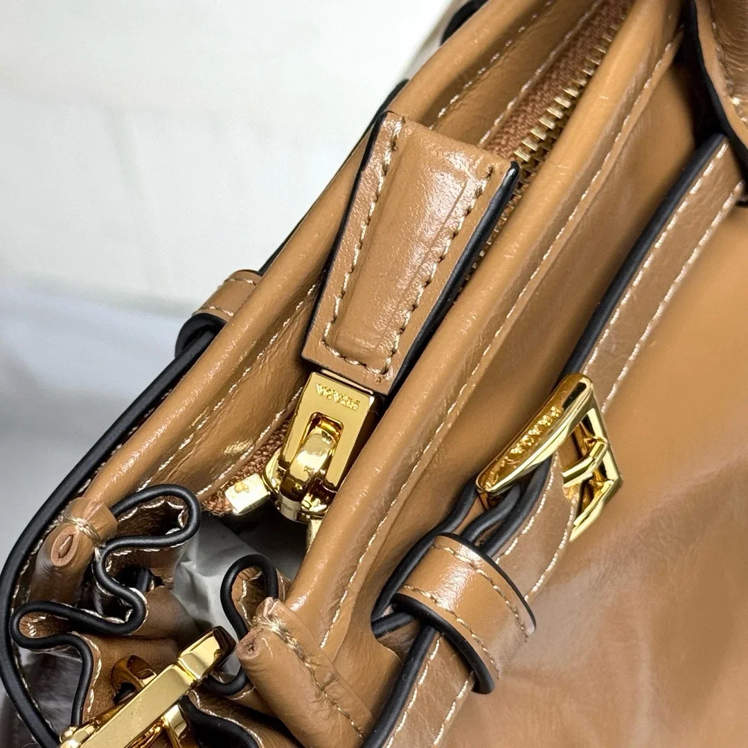 PRADA Totes Bags Oil Wax Leather Brown-Gold 38X30X12CM G60202609090414 - Image 7