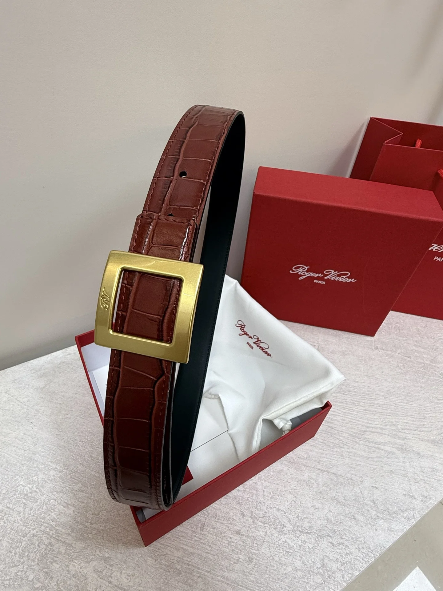 ROGER VIVIER Belts Brown-Gold 3cm Width A70202609070431
