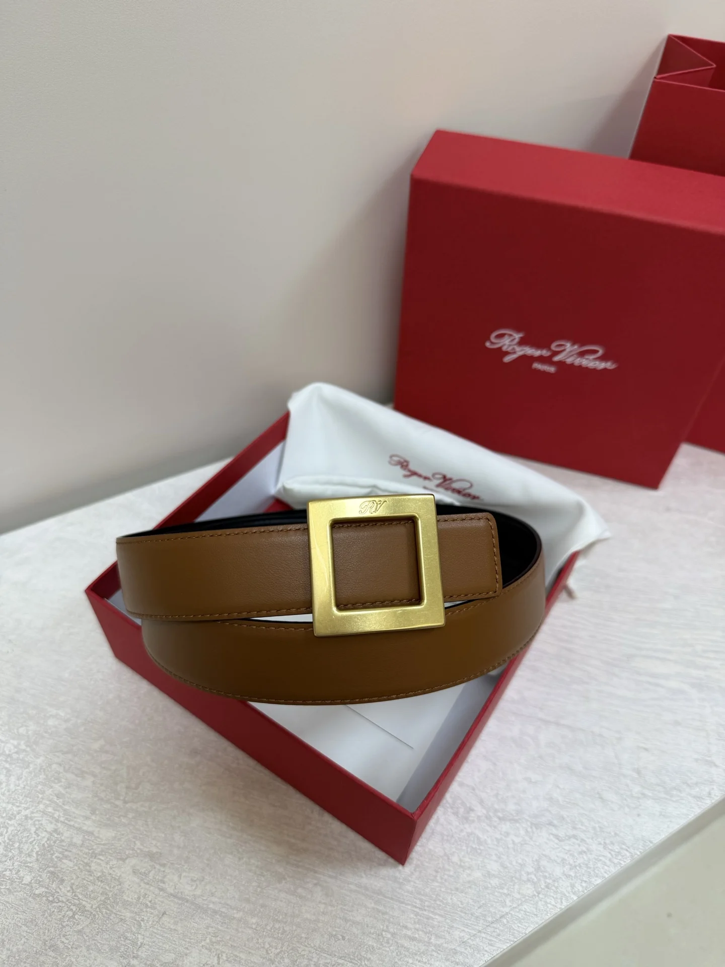 ROGER VIVIER Belts Calf Leather Brown-Gold 3cm Width A70202609070428