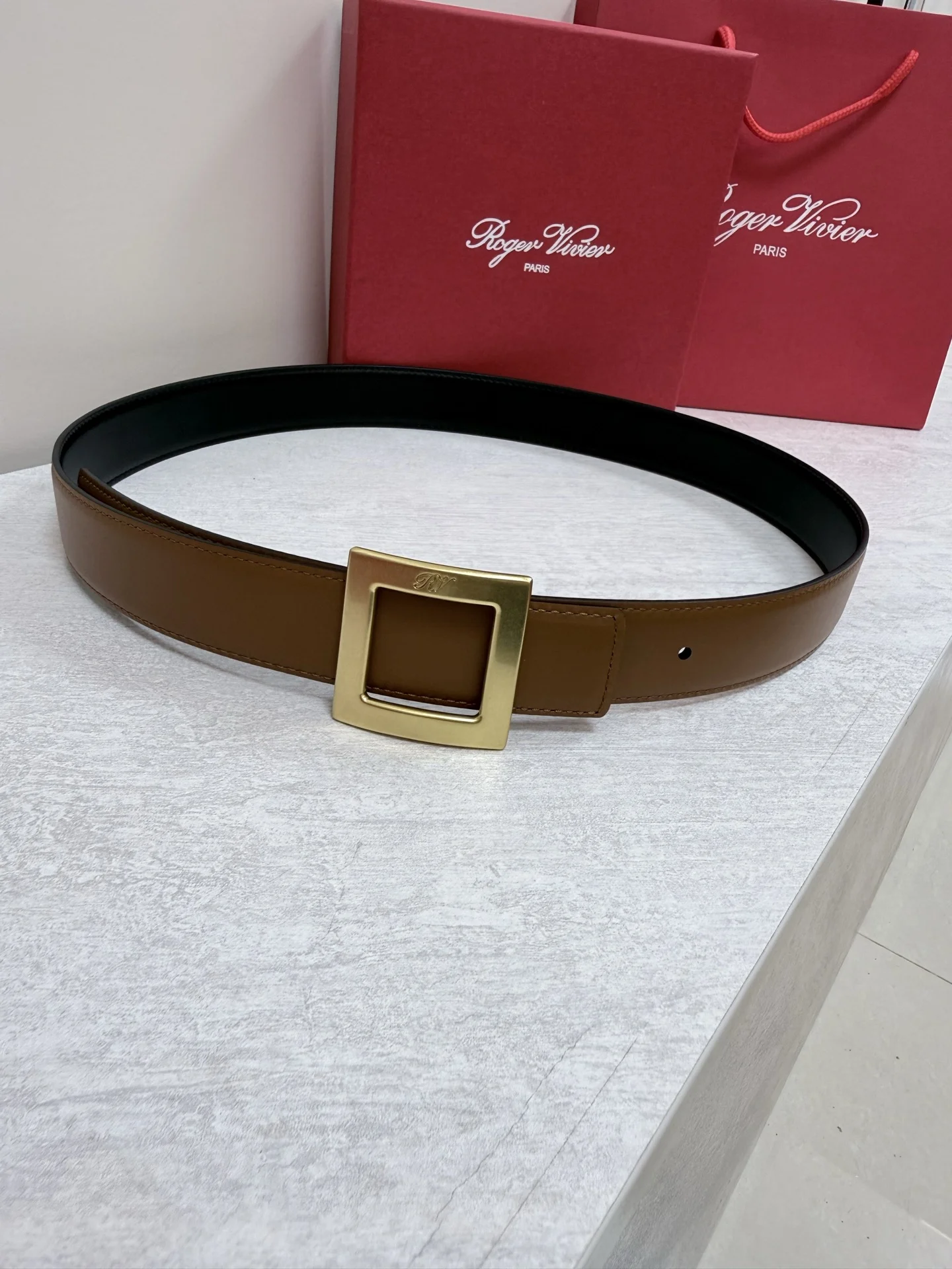 ROGER VIVIER Belts Calf Leather Brown-Gold 3cm Width A70202609070428 - Image 4