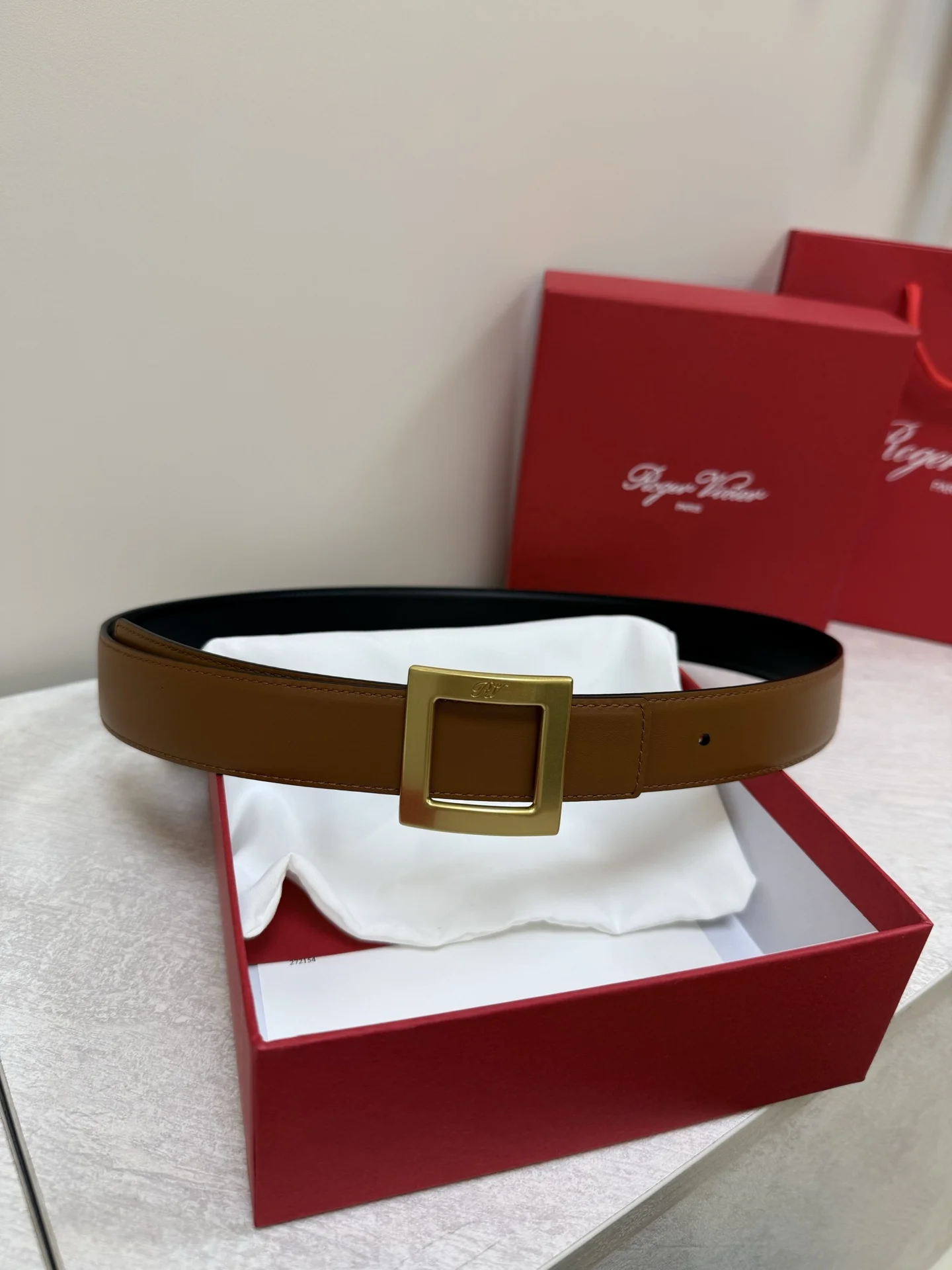 ROGER VIVIER Belts Calf Leather Brown-Gold 3cm Width A70202609070428 - Image 6