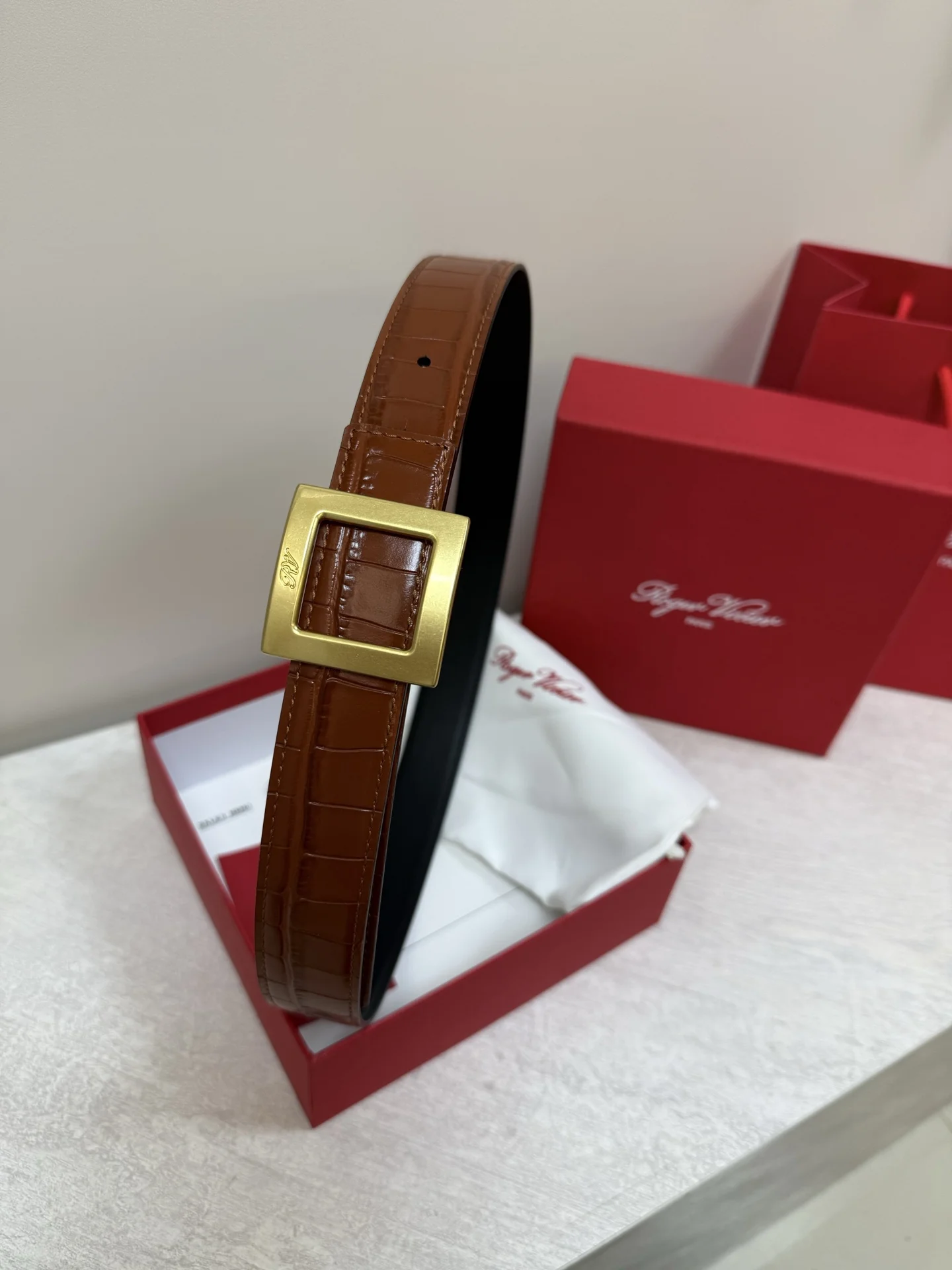 ROGER VIVIER Belts Calf Leather Brown-Gold 3cm Width A70202609070432