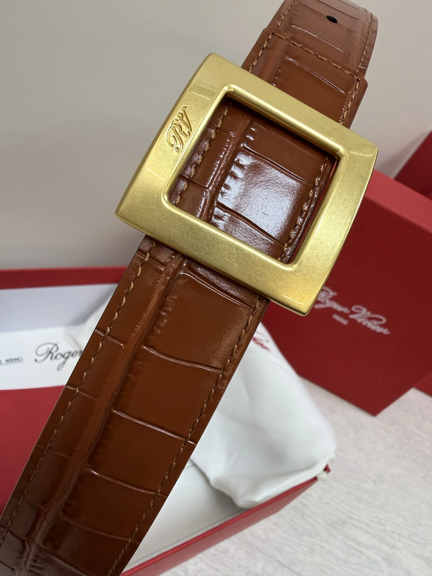 ROGER VIVIER Belts Calf Leather Brown-Gold 3cm Width A70202609070432 - Image 2