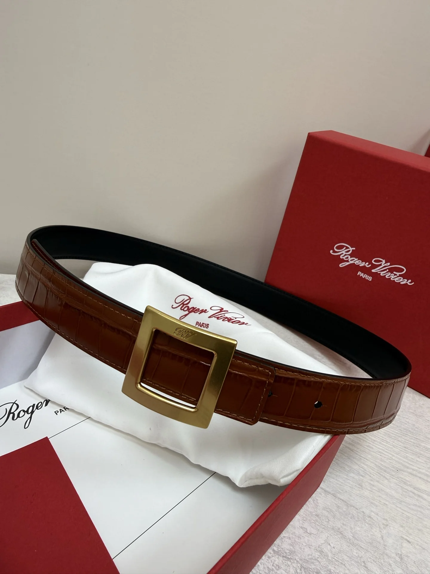 ROGER VIVIER Belts Calf Leather Brown-Gold 3cm Width A70202609070432 - Image 3