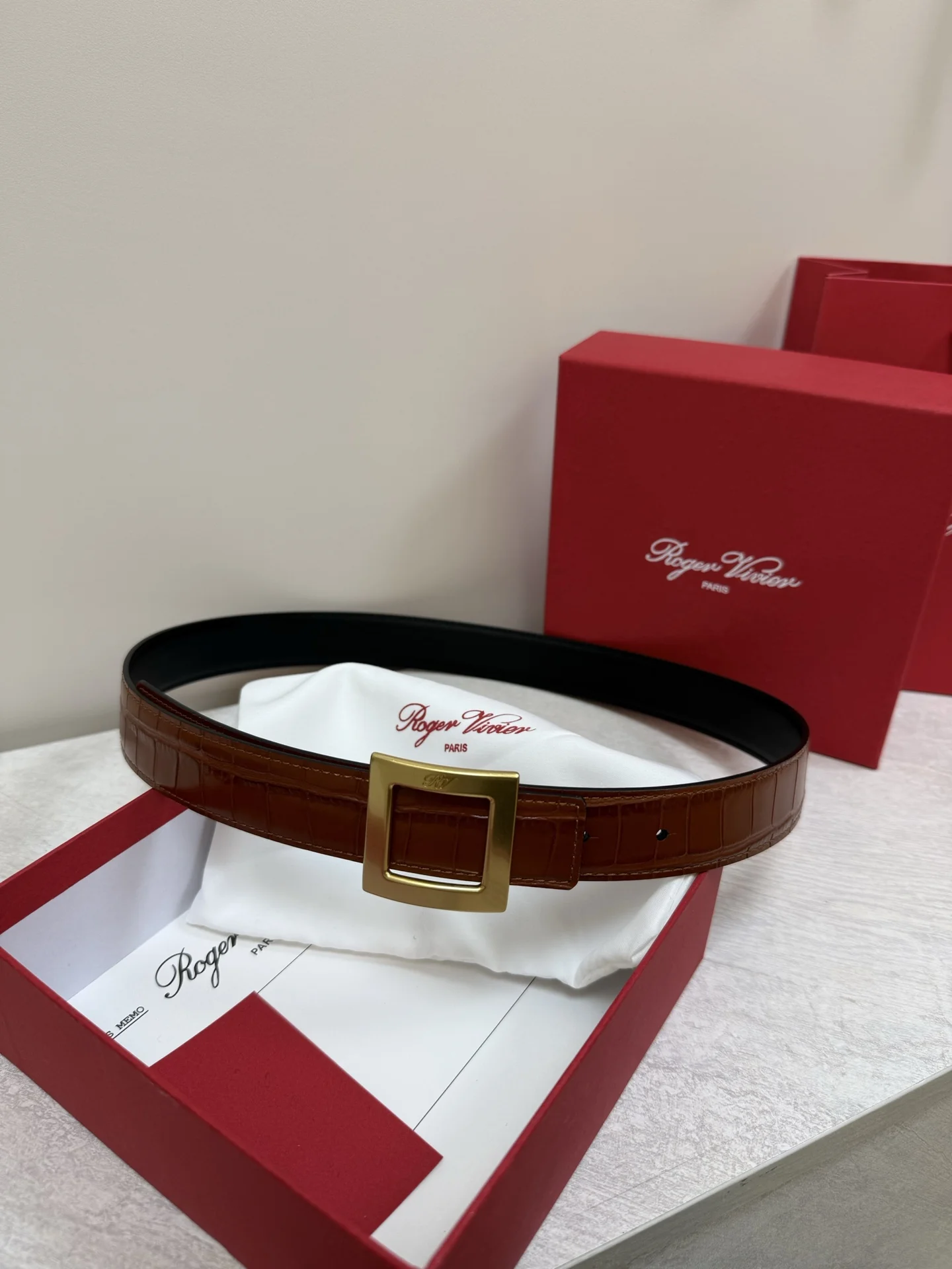 ROGER VIVIER Belts Calf Leather Brown-Gold 3cm Width A70202609070432 - Image 4