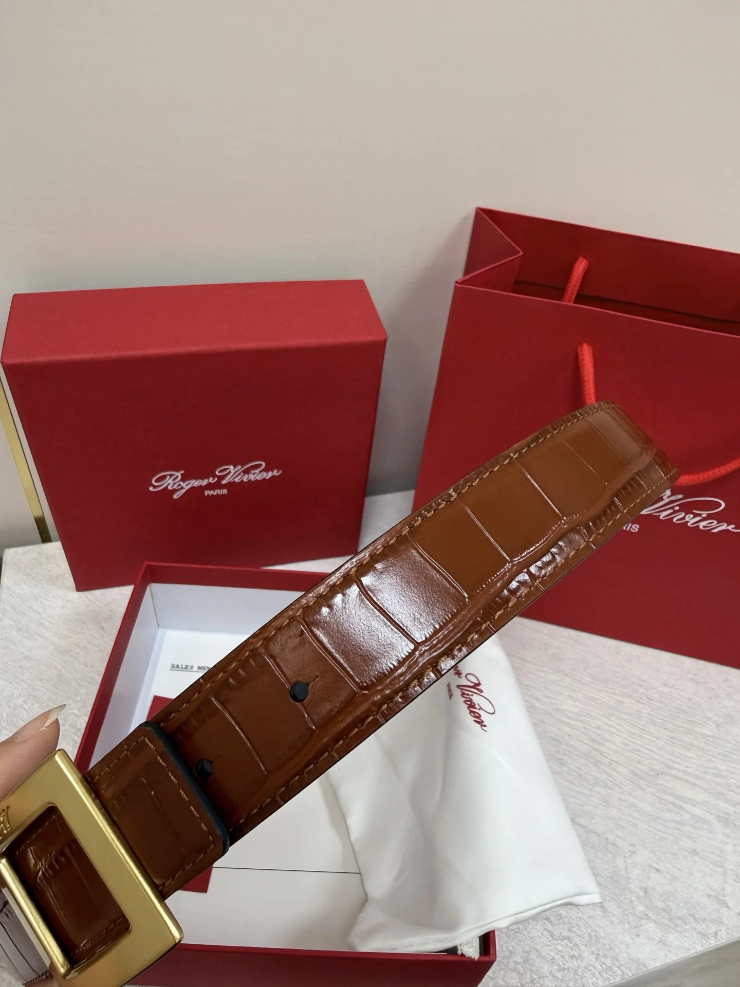 ROGER VIVIER Belts Calf Leather Brown-Gold 3cm Width A70202609070432 - Image 5
