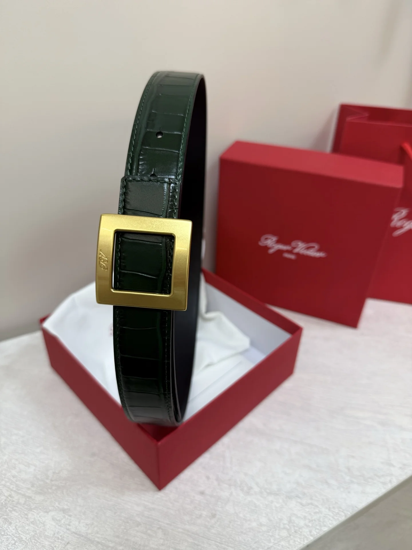 ROGER VIVIER Belts Green-Gold 3cm Width A70202609070430