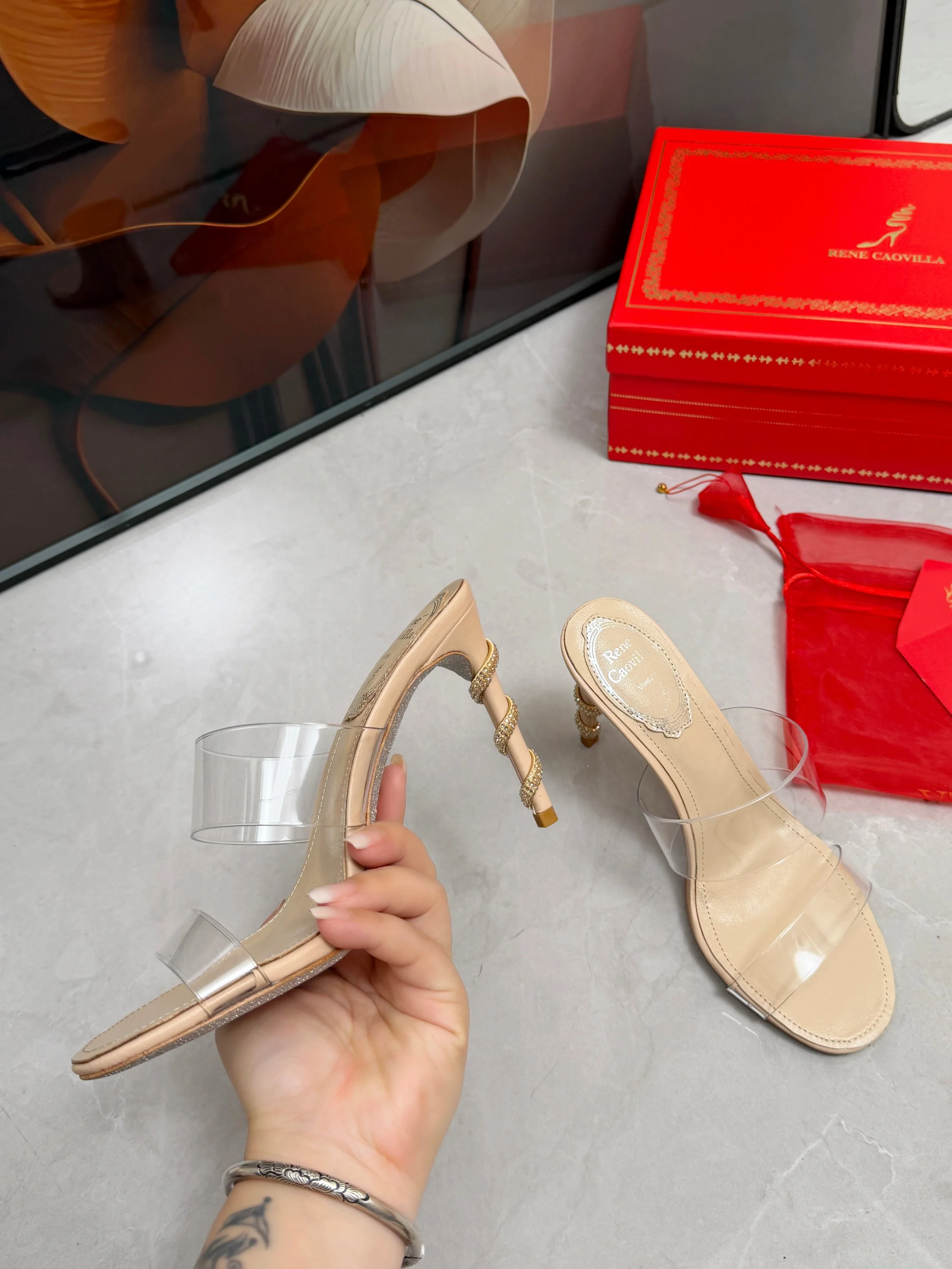 ROGER VIVIER Mules Silk Crystal Beige-Clear EU35-39 B70202609110316 - Image 4
