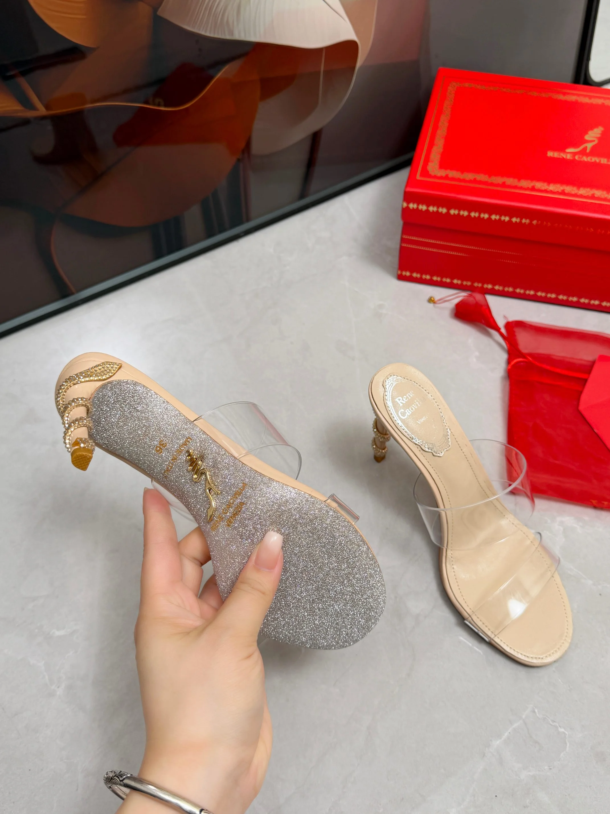 ROGER VIVIER Mules Silk Crystal Beige-Clear EU35-39 B70202609110316 - Image 5