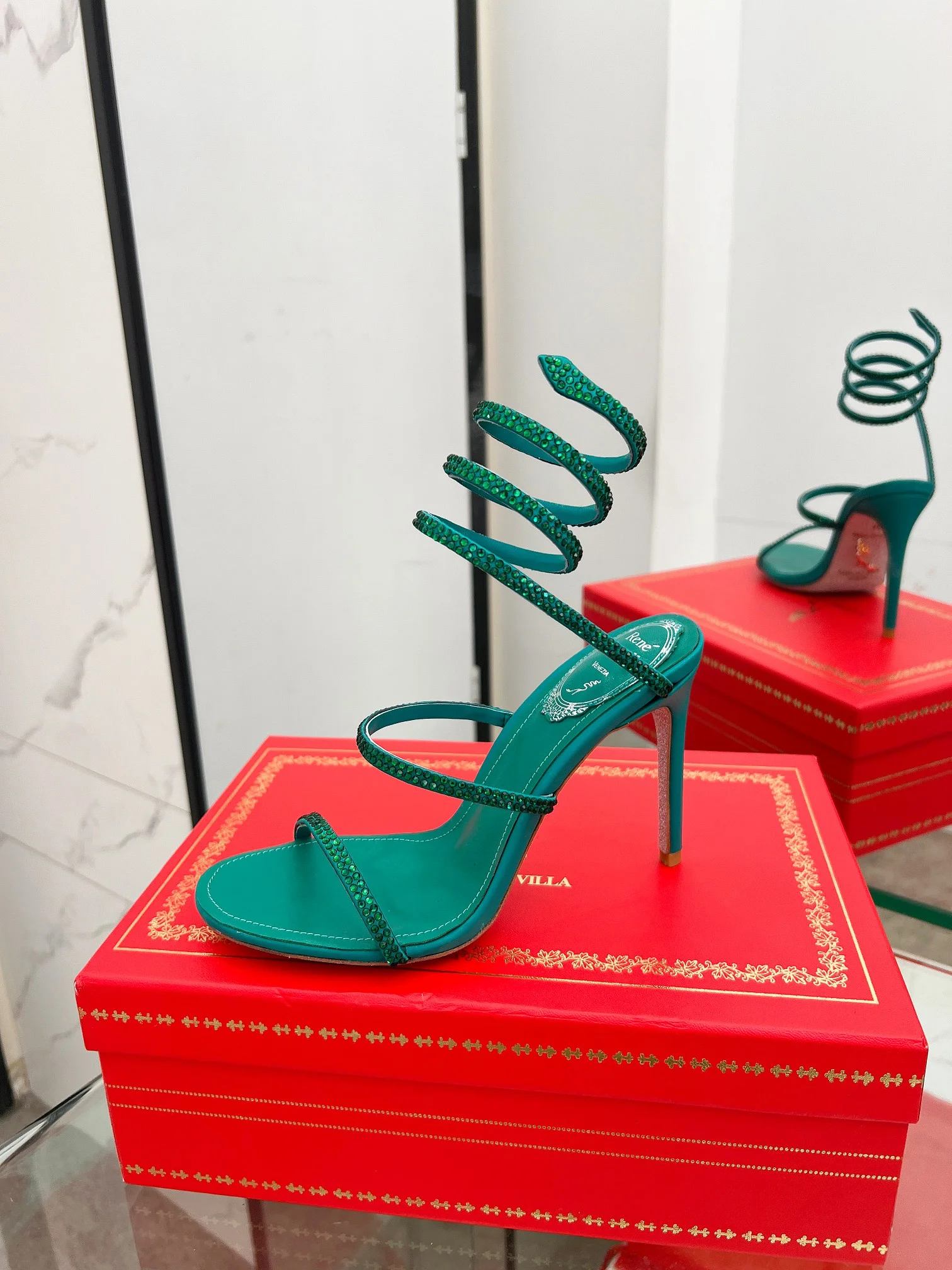 ROGER VIVIER Sandals Silk Crystal Teal-Green EU35-39 B90202609110332 - Image 5