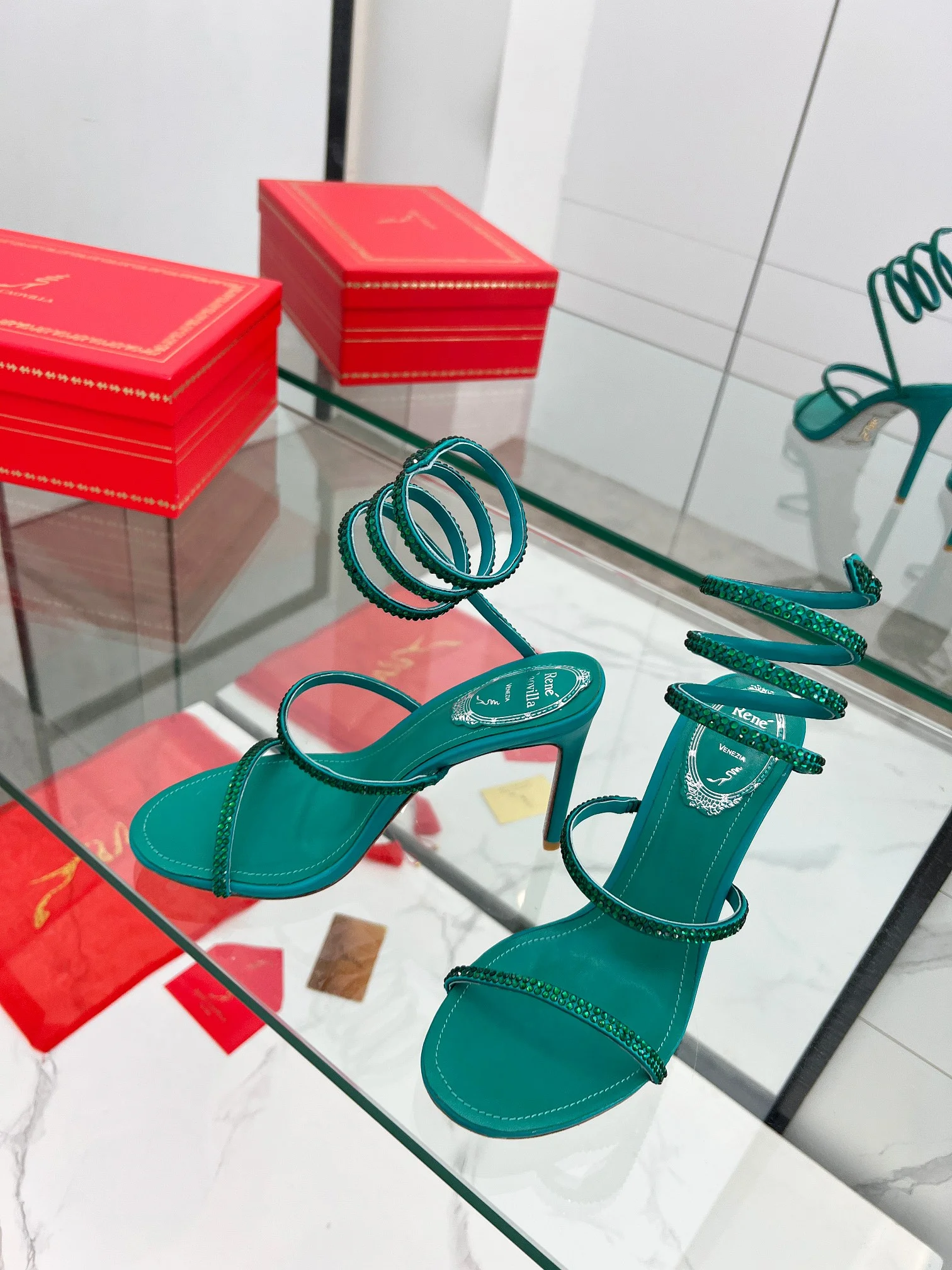 ROGER VIVIER Sandals Silk Crystal Teal-Green EU35-39 B90202609110332 - Image 8