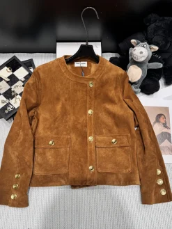 SAINT LAURENT Jackets Suede Lambskin Brown-Gold S-XL I10202609061868