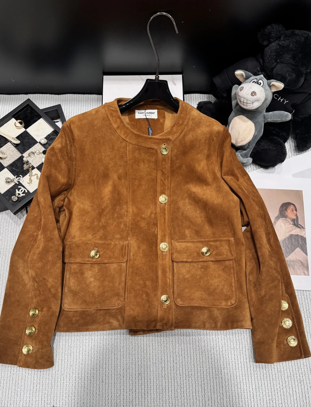SAINT LAURENT Jackets Suede Lambskin Brown-Gold S-XL I10202609061868