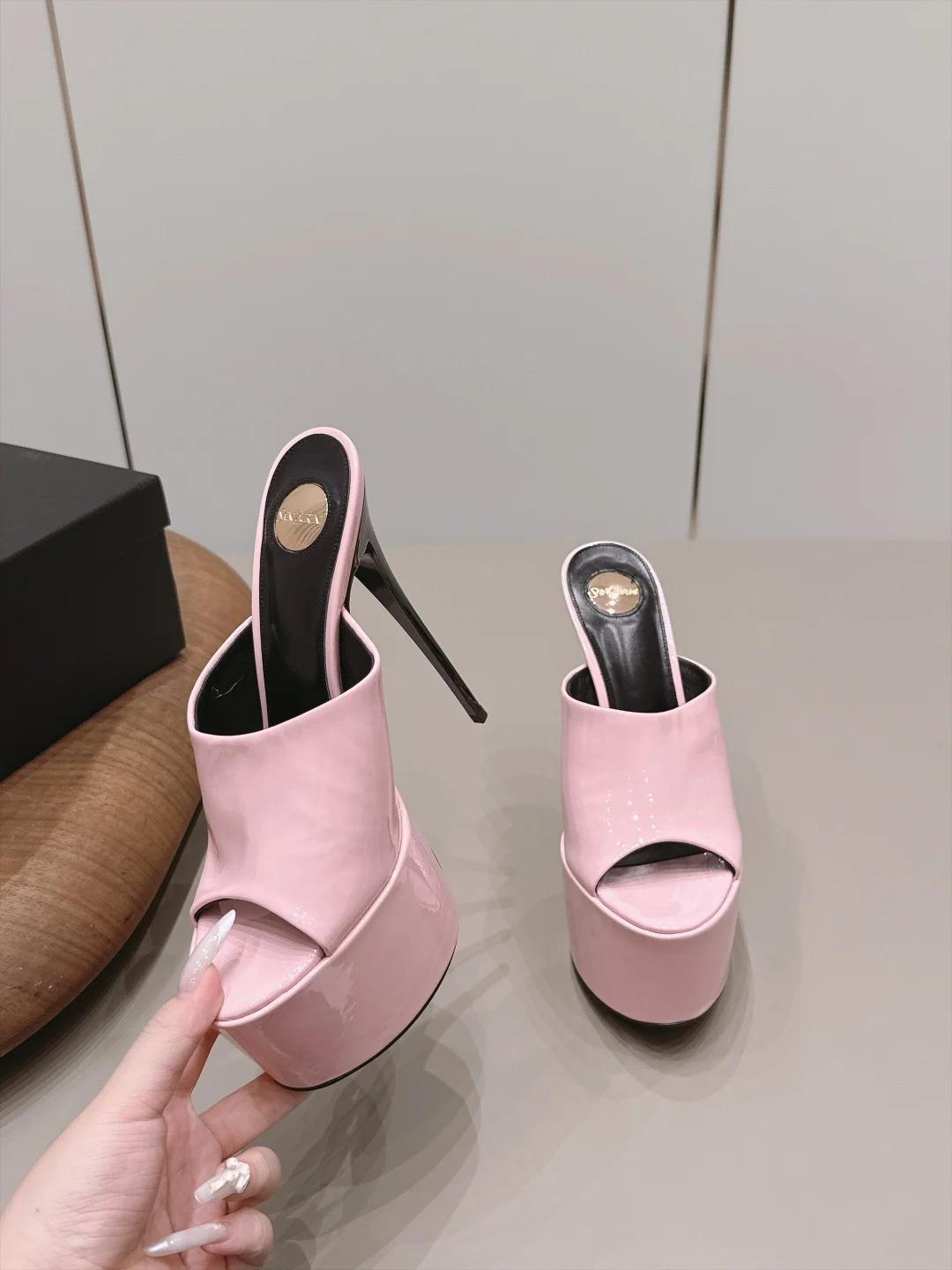 SAINT LAURENT Mules Patent Leather Pink-Black EU35-39 C10202609111545 - Image 4