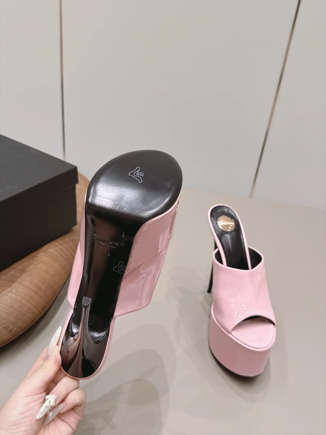 SAINT LAURENT Mules Patent Leather Pink-Black EU35-39 C10202609111545 - Image 9