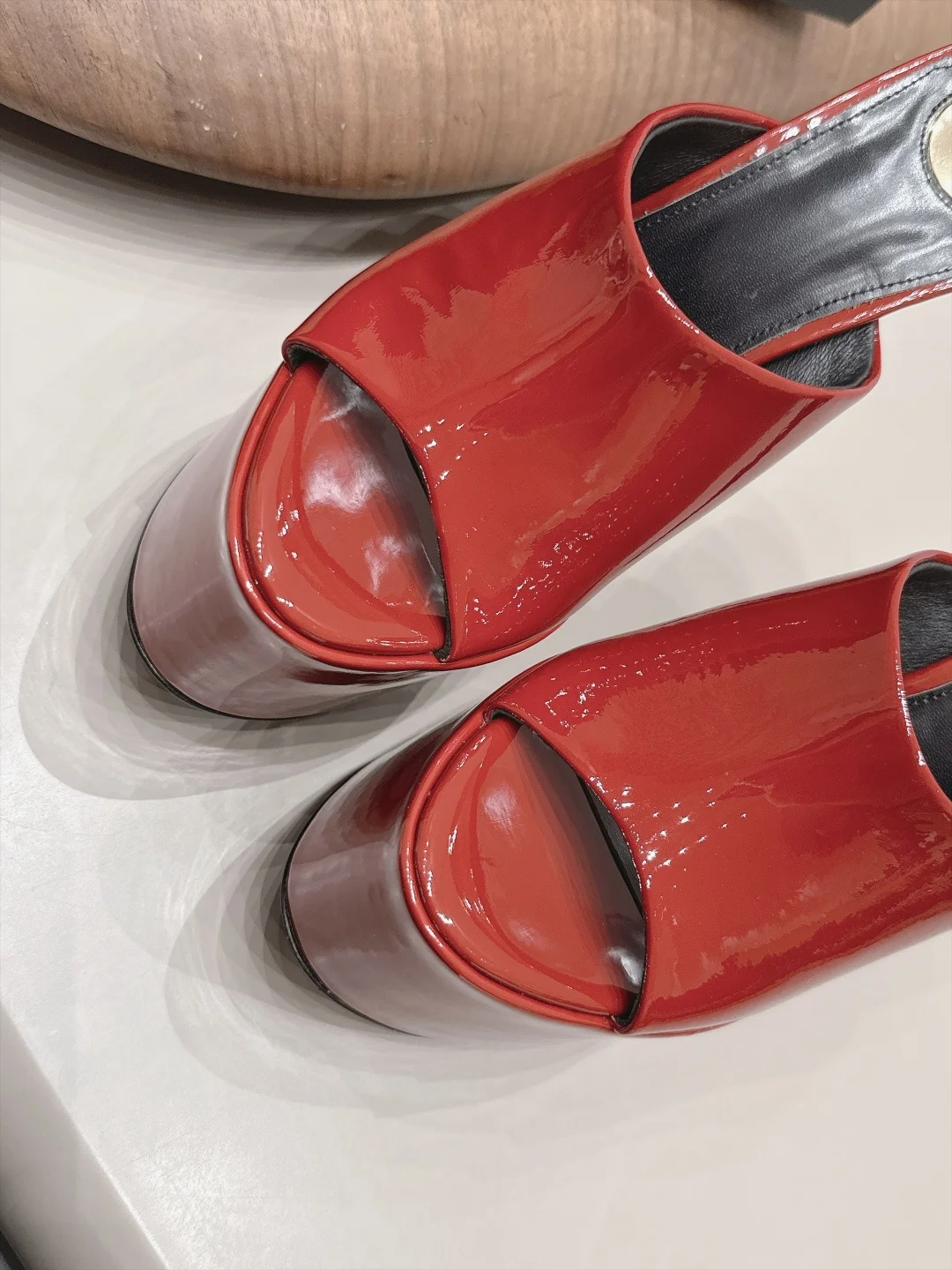 SAINT LAURENT Mules Patent Leather Sheepskin Red-Black EU35-39 C10202609111549 - Image 8