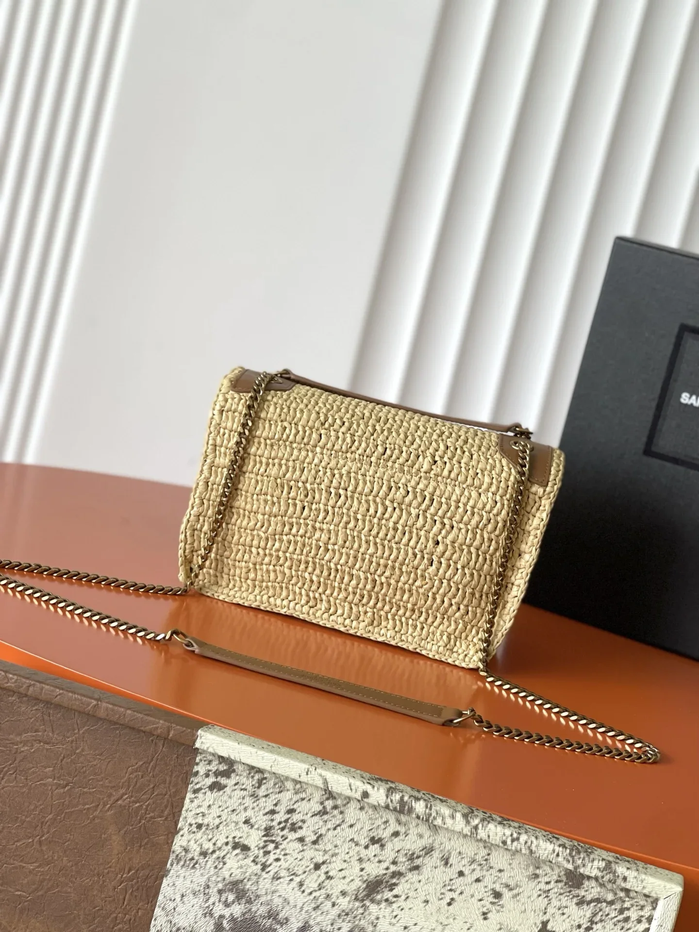 SAINT LAURENT Shoulder Bags Woven Leather Beige-Brown 22X16X12CM E80202609090439 - Image 3