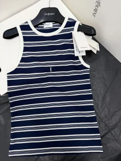 SAINT LAURENT Vests Cotton Knit Navy-White S-L B15202609062947