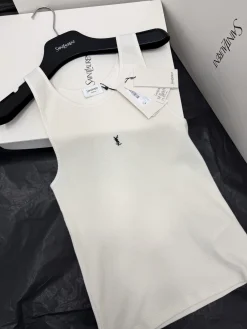 SAINT LAURENT Vests Ribbed Fabric White-Black S M L A65202609062948