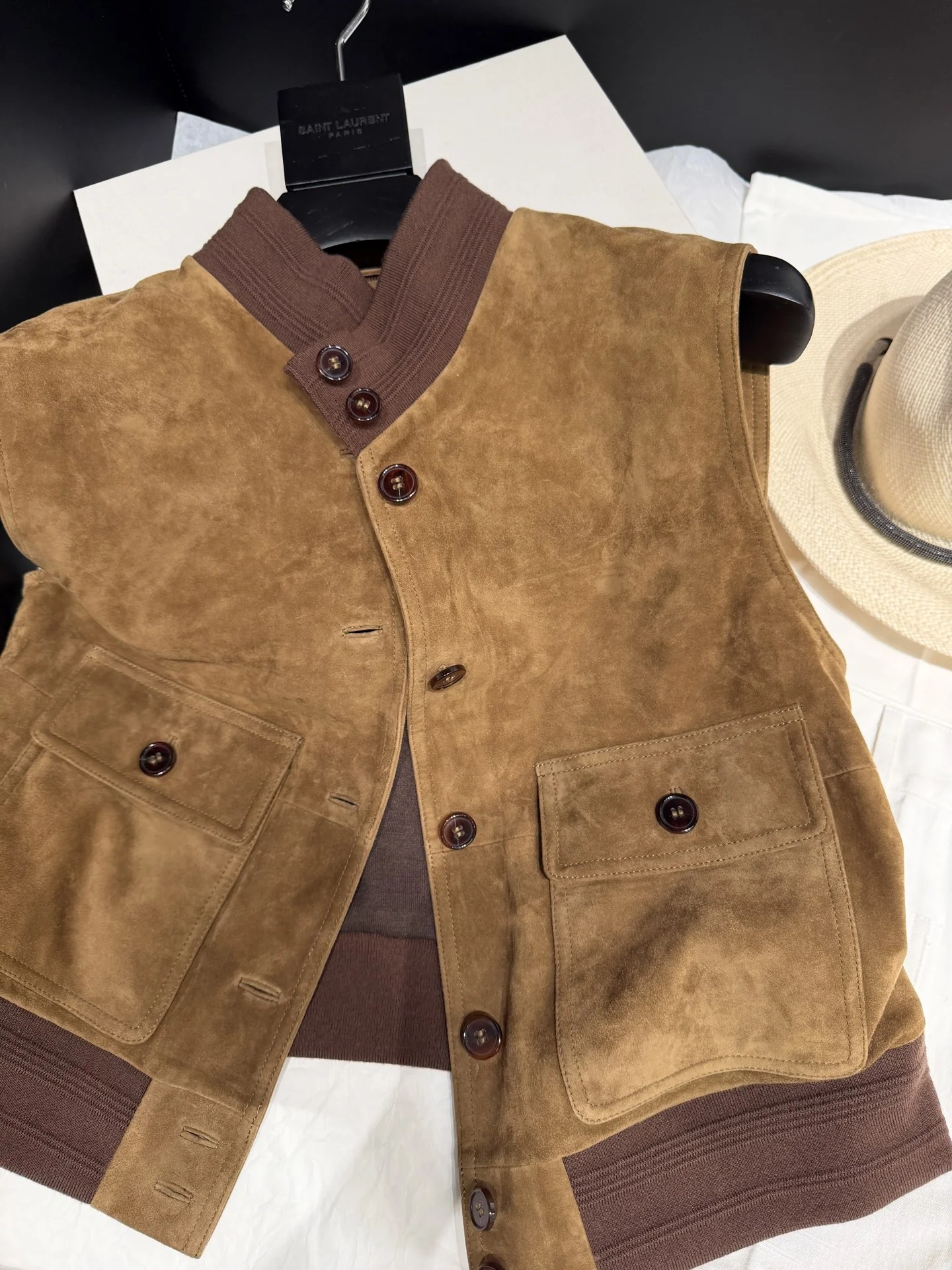 SAINT LAURENT Vests Suede Brown S-L A160202609063073