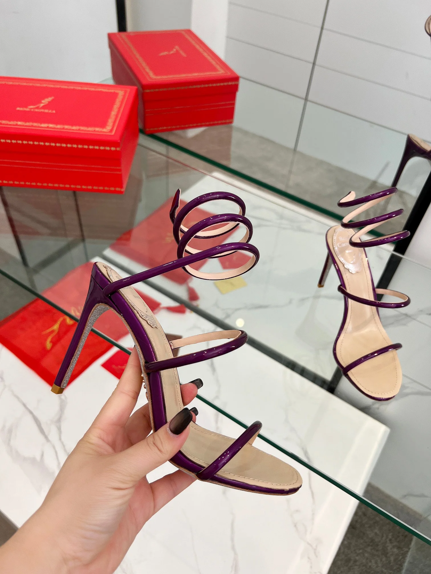 SERGIO ROSSI Sandals Metallic Snakeskin Purple-Beige EU35-39 B70202609110343