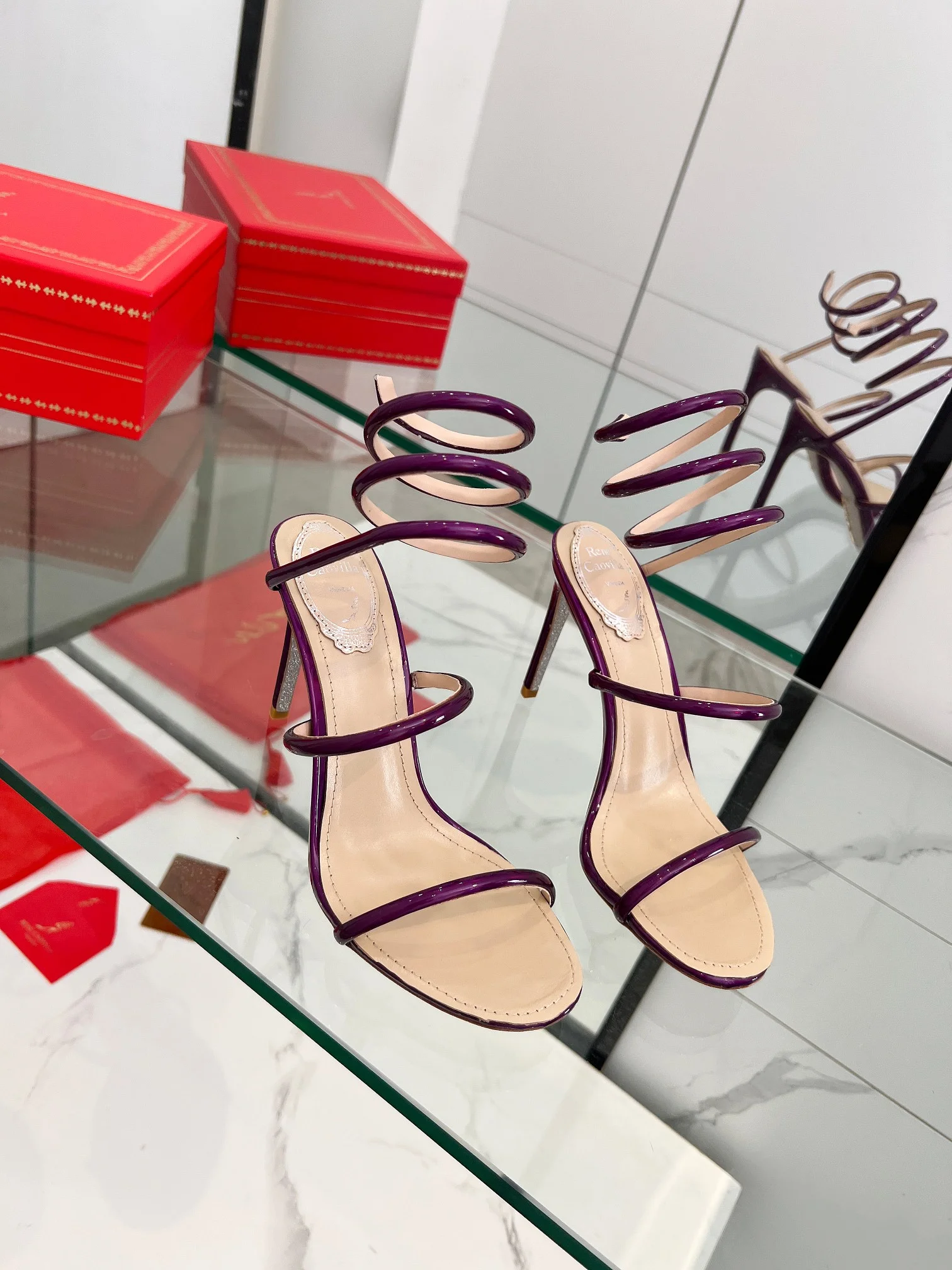 SERGIO ROSSI Sandals Metallic Snakeskin Purple-Beige EU35-39 B70202609110343 - Image 10