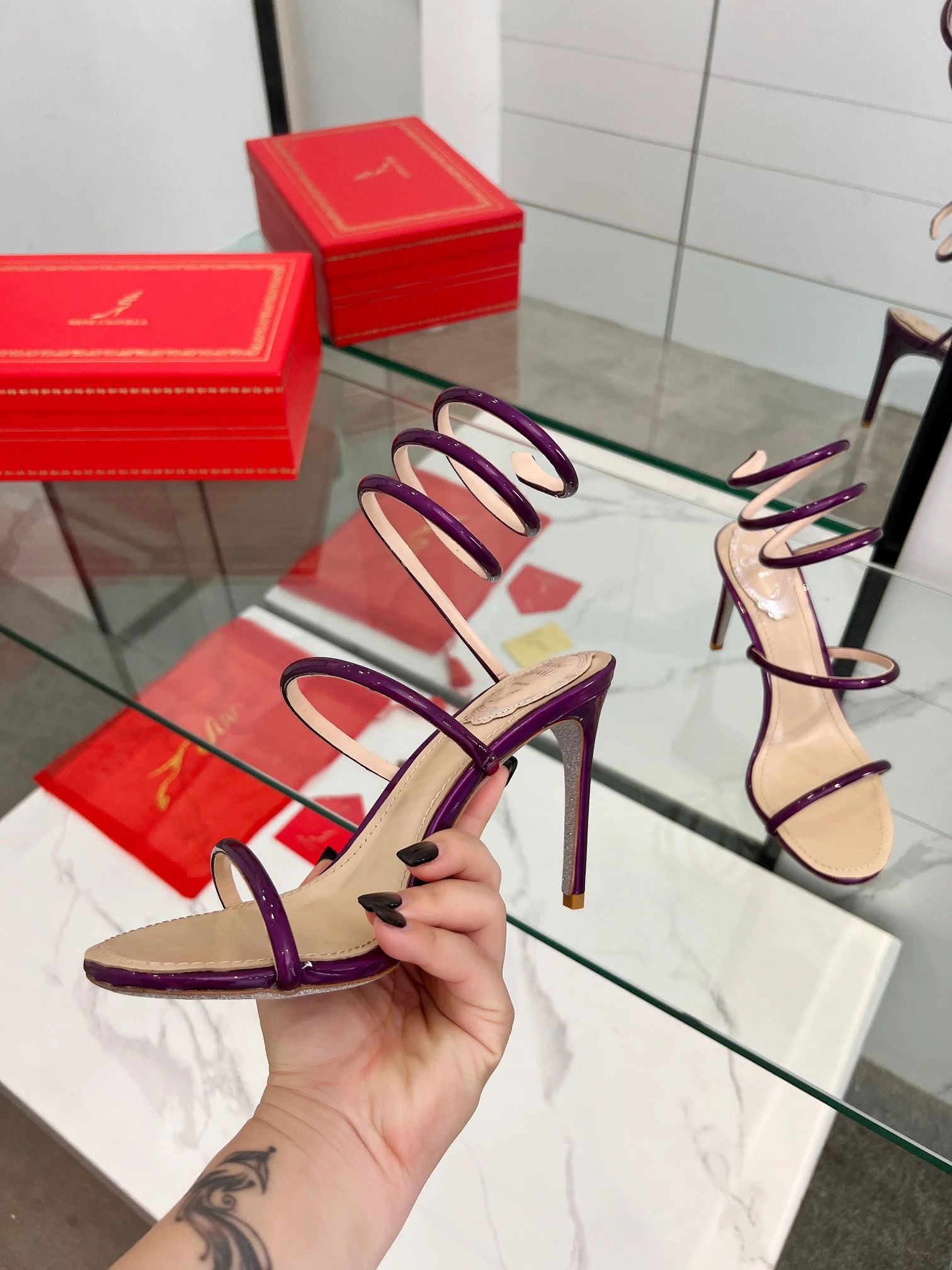 SERGIO ROSSI Sandals Metallic Snakeskin Purple-Beige EU35-39 B70202609110343 - Image 3
