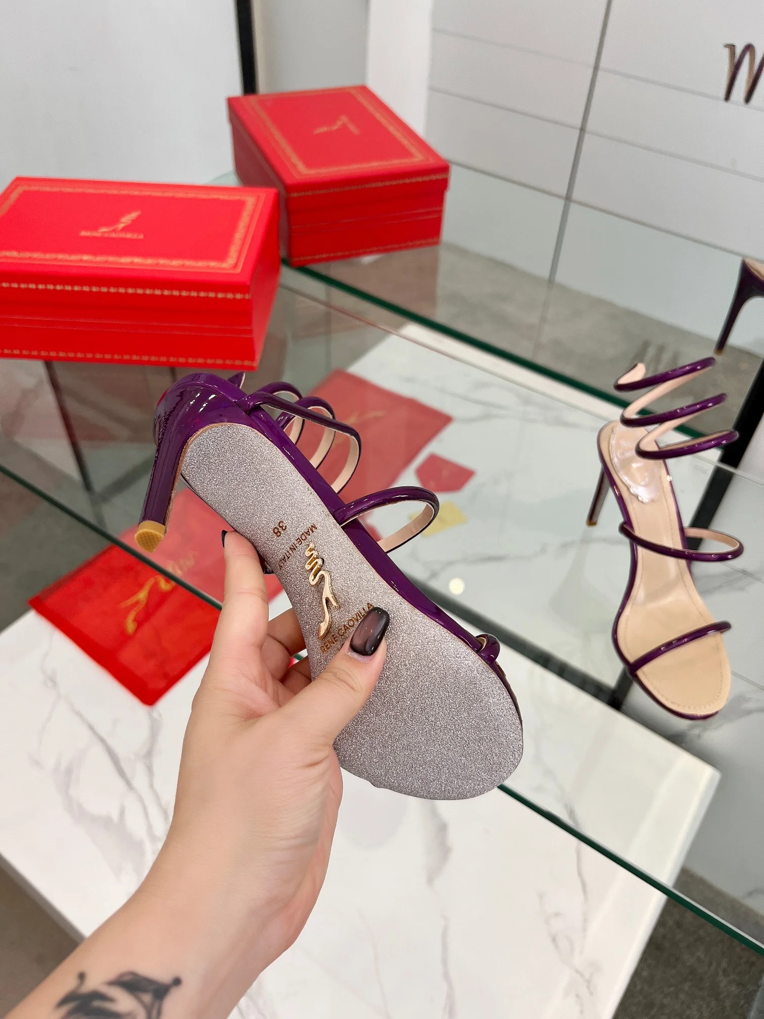 SERGIO ROSSI Sandals Metallic Snakeskin Purple-Beige EU35-39 B70202609110343 - Image 4