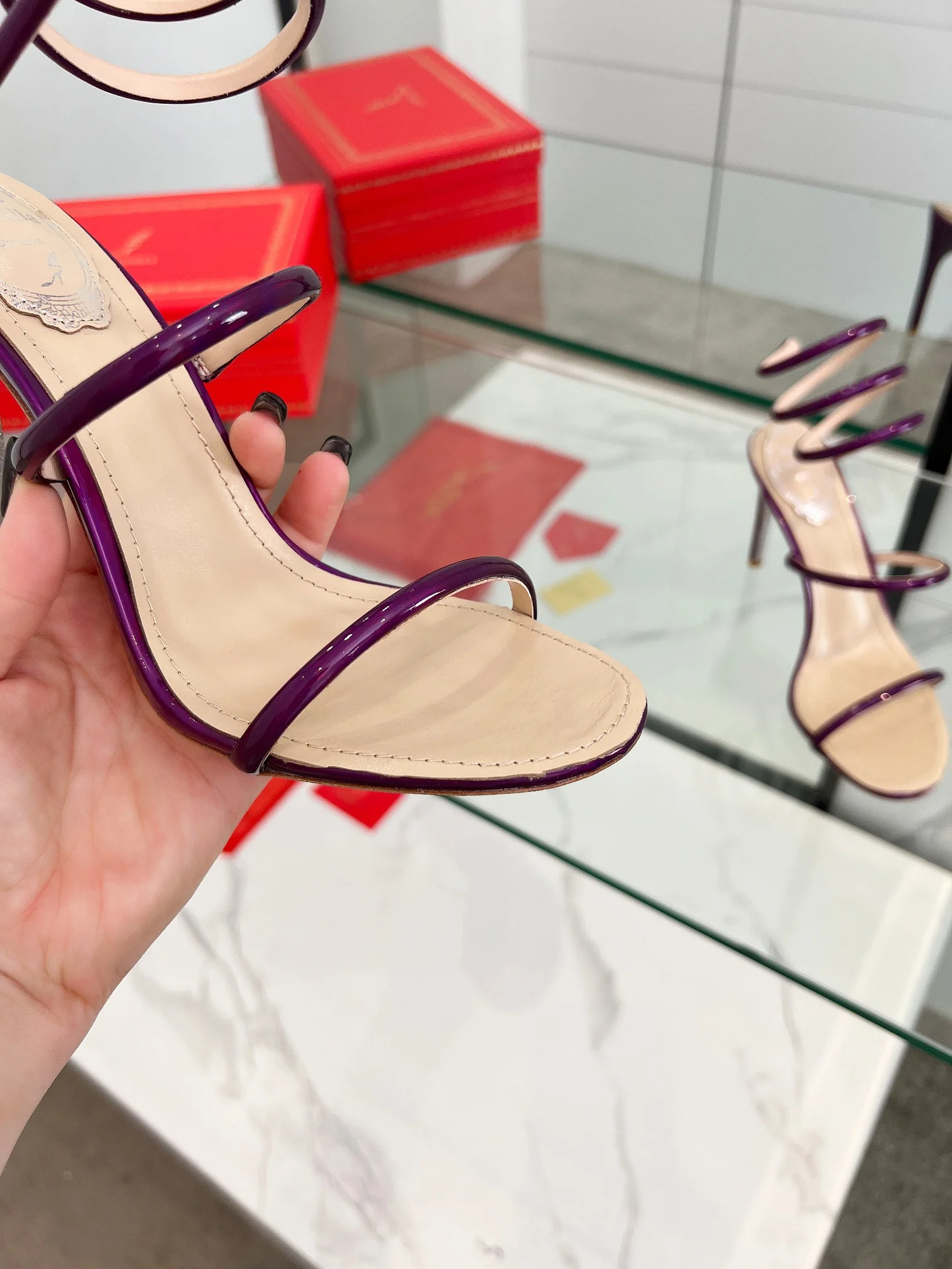 SERGIO ROSSI Sandals Metallic Snakeskin Purple-Beige EU35-39 B70202609110343 - Image 6