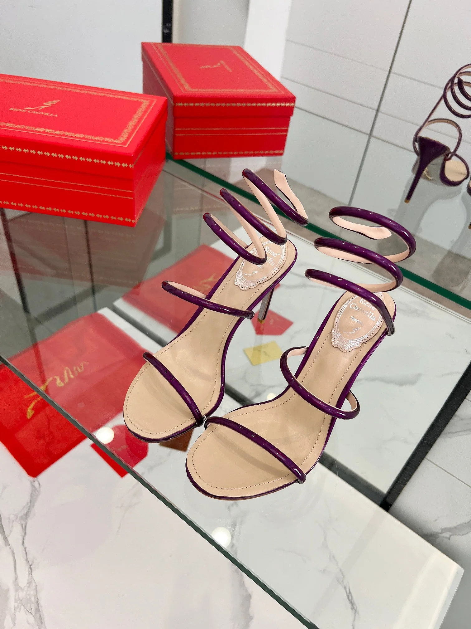 SERGIO ROSSI Sandals Metallic Snakeskin Purple-Beige EU35-39 B70202609110343 - Image 7