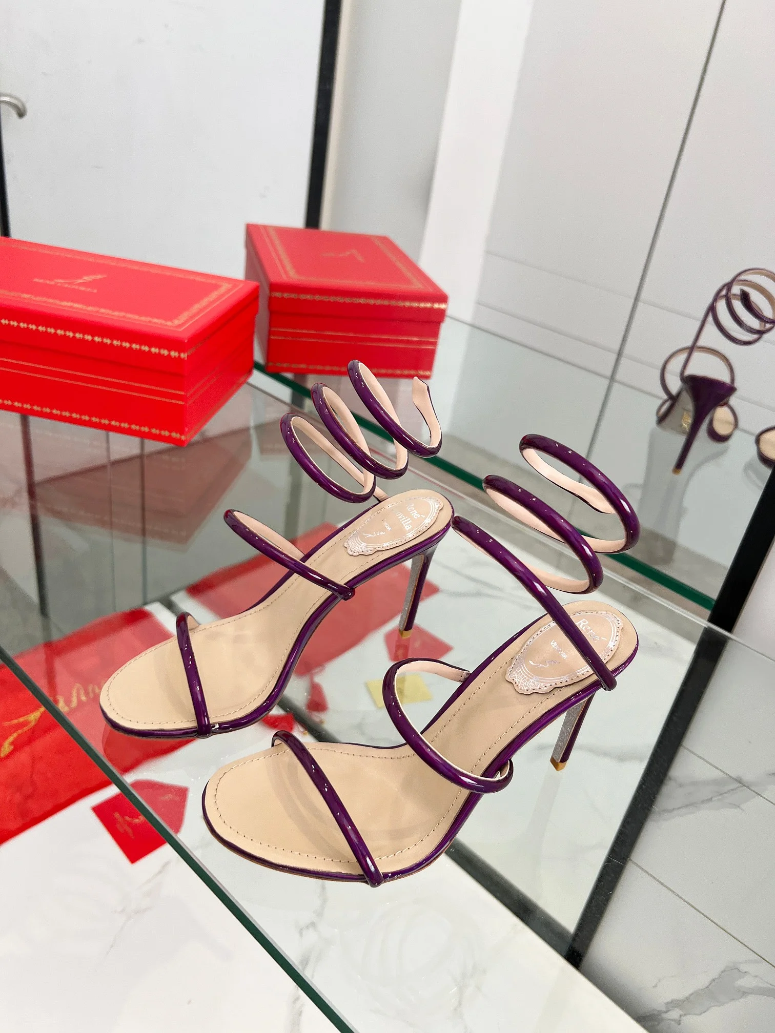 SERGIO ROSSI Sandals Metallic Snakeskin Purple-Beige EU35-39 B70202609110343 - Image 9